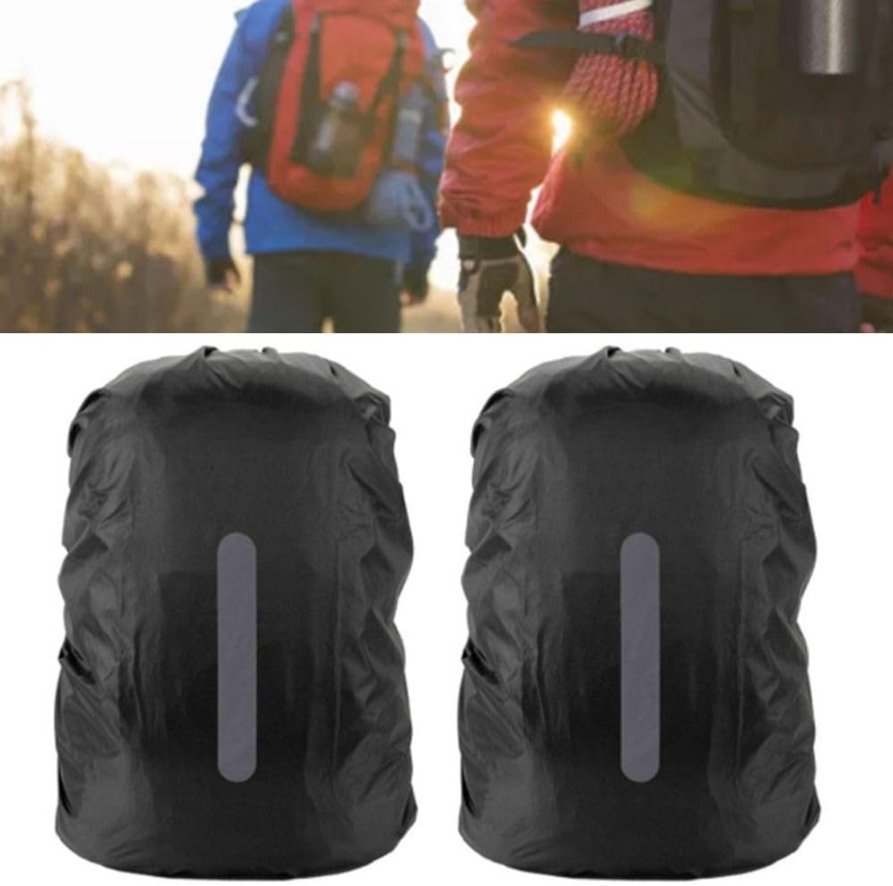 2PCS Water Proof Backpack Rain Cover – High Visibility Reflective, Lightweight Rucksack Protector for Hiking/Cycling/Camping Medium Black