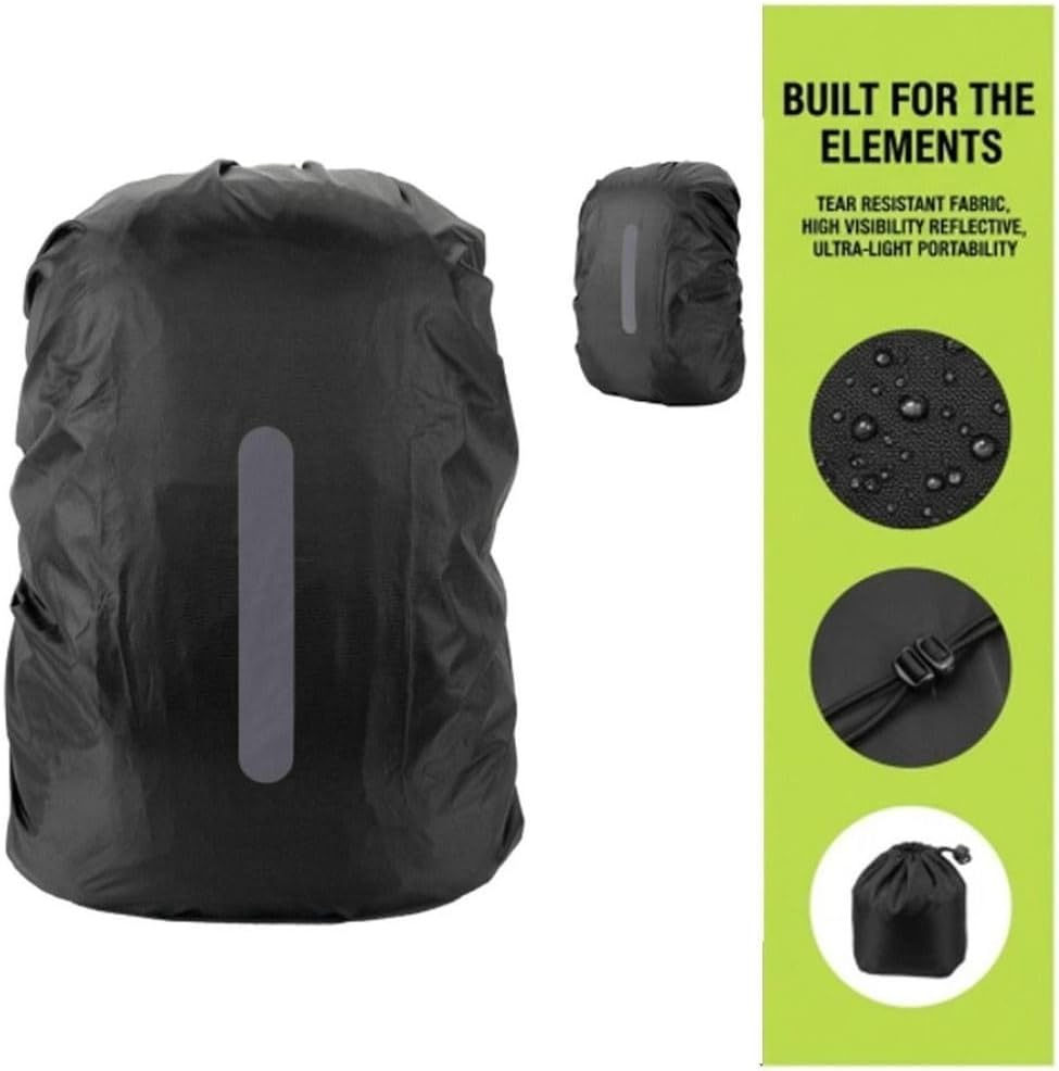 2PCS Water Proof Backpack Rain Cover – High Visibility Reflective, Lightweight Rucksack Protector for Hiking/Cycling/Camping Medium Black