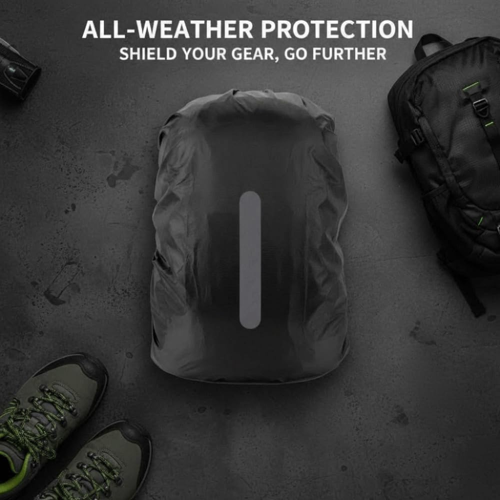 2PCS Water Proof Backpack Rain Cover – High Visibility Reflective, Lightweight Rucksack Protector for Hiking/Cycling/Camping Medium Black