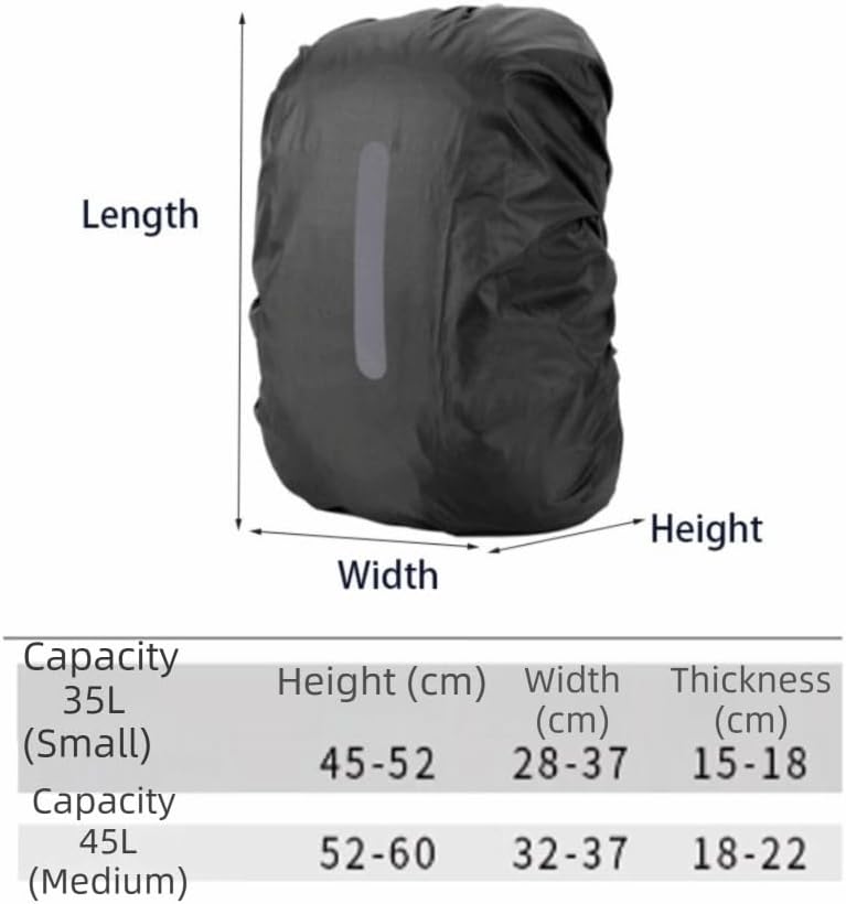2PCS Water Proof Backpack Rain Cover – High Visibility Reflective, Lightweight Rucksack Protector for Hiking/Cycling/Camping Medium Black