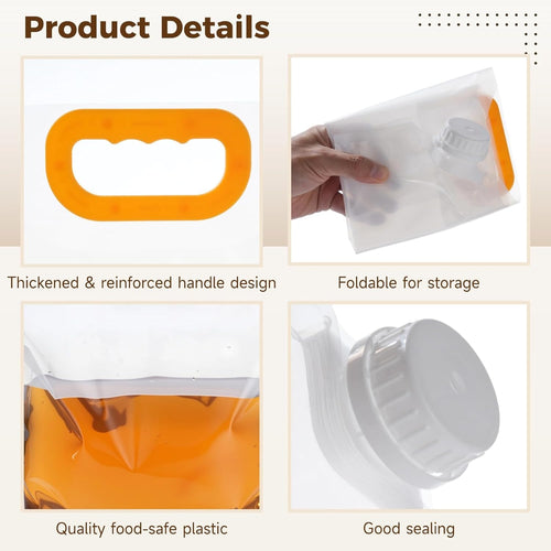 36 Pcs 5 L / 1.32 Gallon Collapsible Water Storage Bag, Clear Plastic Containers with Handle & Large Opening, Foldable & Reusable Emergency Water Container for Outdoor Camping, Hiking, Backpacking