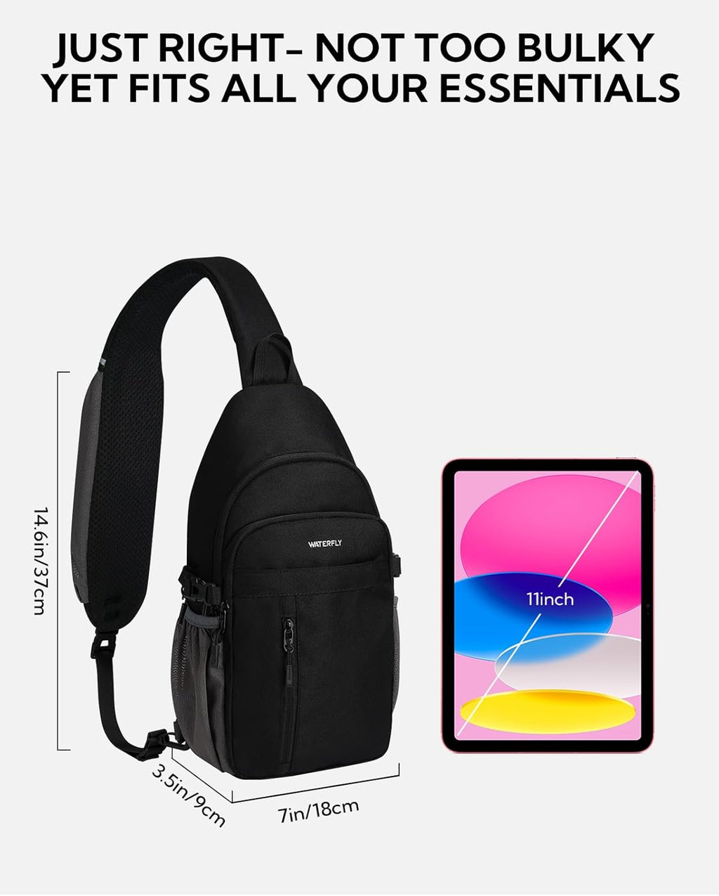 WATERFLY Small Crossbody Sling Bag: RFID Sling Backpack Chest Bag Travel Shoulder Multiple Pockets Hiking Daypack for Man Woman Black