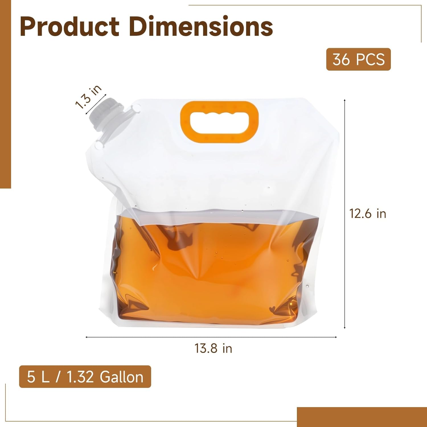 36 Pcs 5 L / 1.32 Gallon Collapsible Water Storage Bag, Clear Plastic Containers with Handle & Large Opening, Foldable & Reusable Emergency Water Container for Outdoor Camping, Hiking, Backpacking