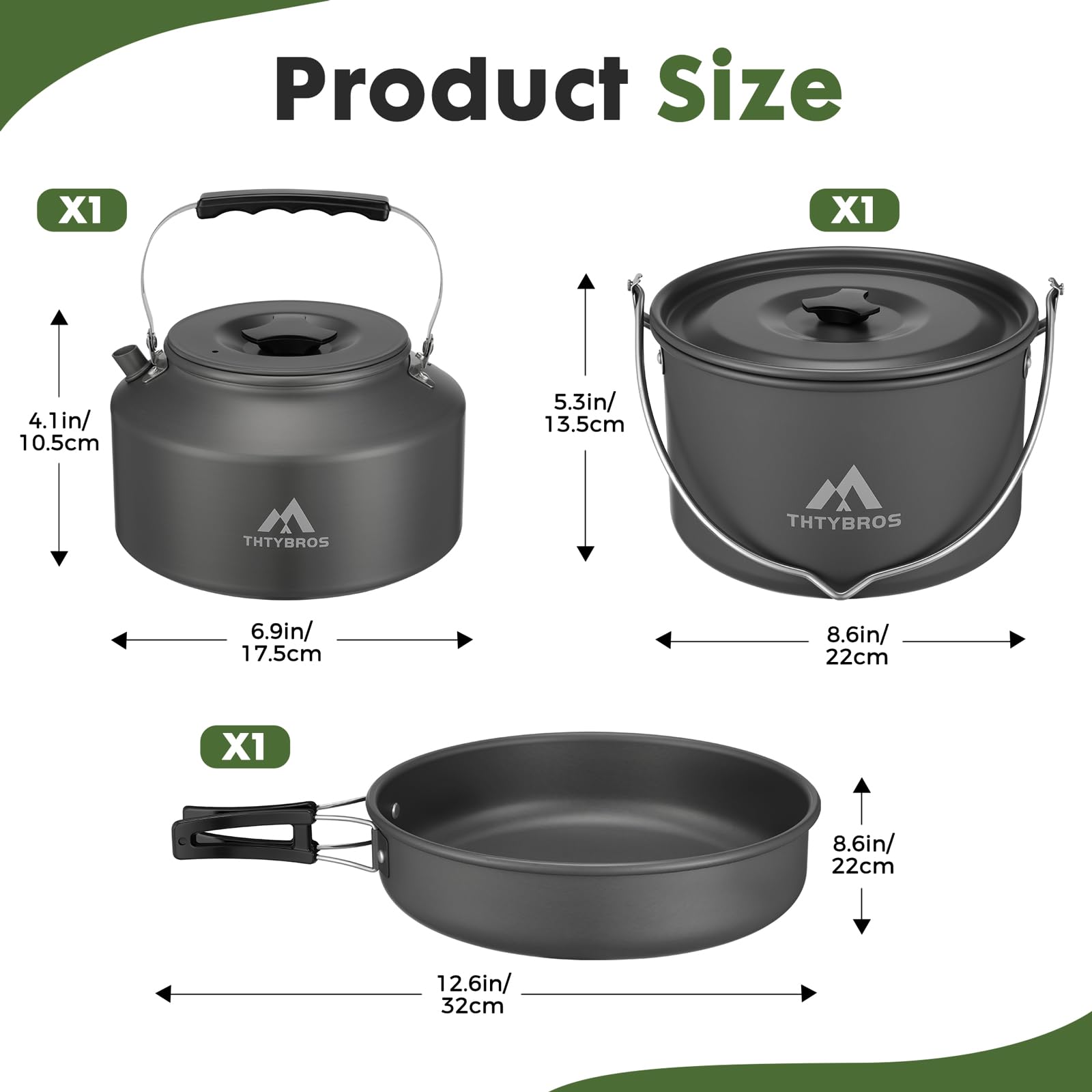 THTYBROS 43-Piece Camping Cookware Set,Large Mess Kit for 6 Persons,with 4.75QT Pot,2.1QT Kettle,Frying Pan,Cups,Utensils and Tableware,Heavy Duty Aluminum Cook Set for Outdoor Camping,Hiking,Picnic