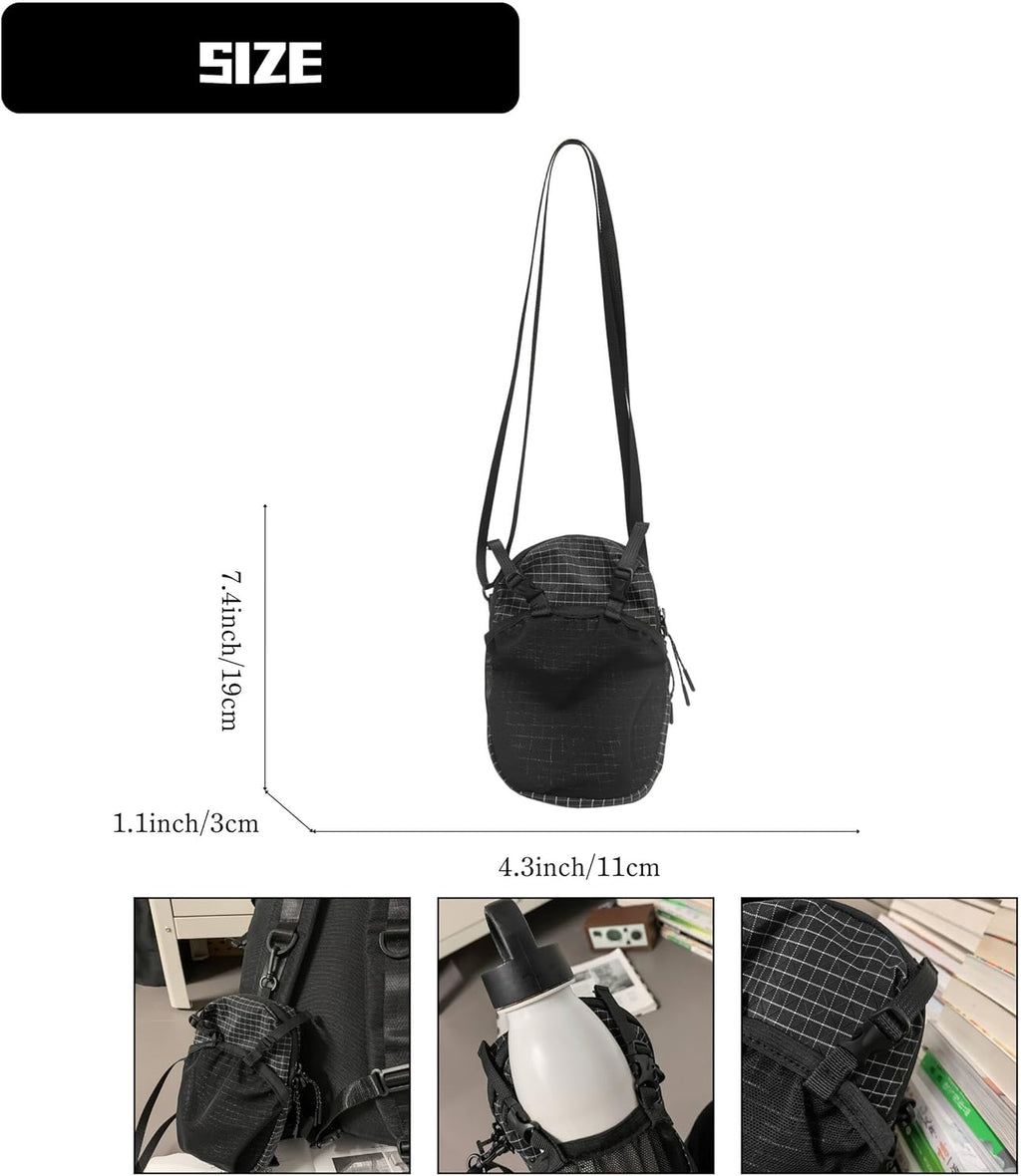 Rugged Backpack Shoulder Strap Pouch, Matte Tactile Phone Pocket for Backpack Strap, Water-Resistant Tactical Crossbody Bag for Men Women, Large Phone Holster for Hiking & Professional Travel (Black)