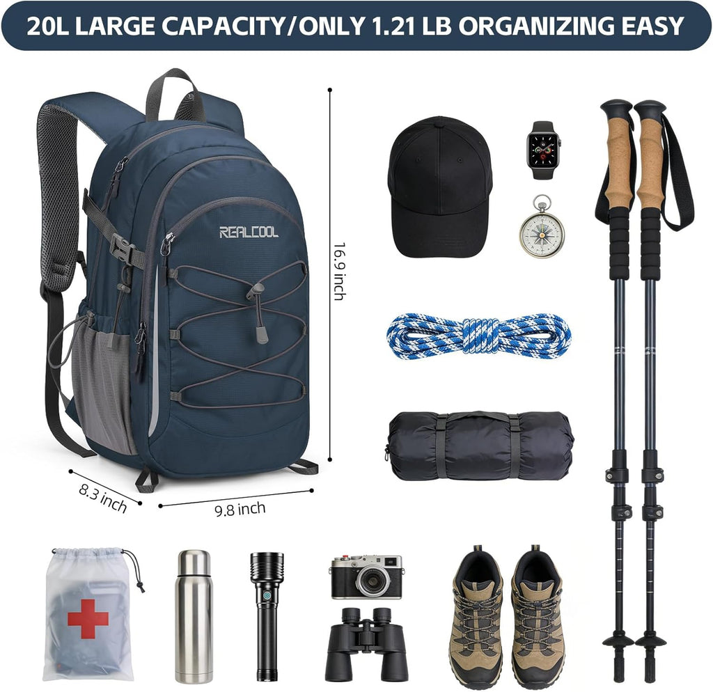 RealCool Hiking Backpack for Men Women,20L Lightweight Waterproof Travel Camping Backpack Hiking Daypack for Cycling Running,Blue 20L Blue