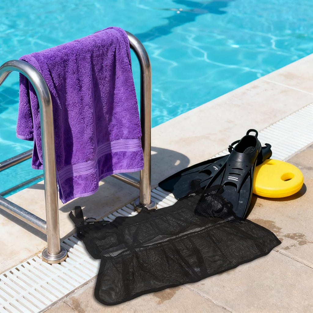 FUOYLOO Trampoline Shoes Bag: Mesh Pocket for Glasses/Water Bottle - Hanging Trampoline Poolside Sundries Holder for Pool Use, Fast Drying & Breathable Fabric, 24x20 Inch
