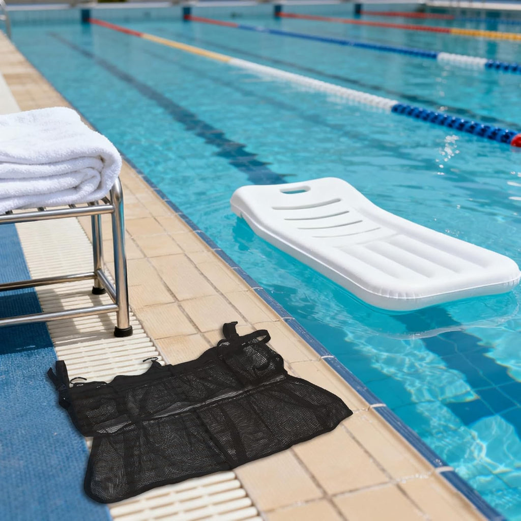 FUOYLOO Trampoline Shoes Bag: Mesh Pocket for Glasses/Water Bottle - Hanging Trampoline Poolside Sundries Holder for Pool Use, Fast Drying & Breathable Fabric, 24x20 Inch