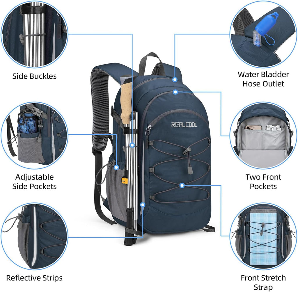 RealCool Hiking Backpack for Men Women,20L Lightweight Waterproof Travel Camping Backpack Hiking Daypack for Cycling Running,Blue 20L Blue