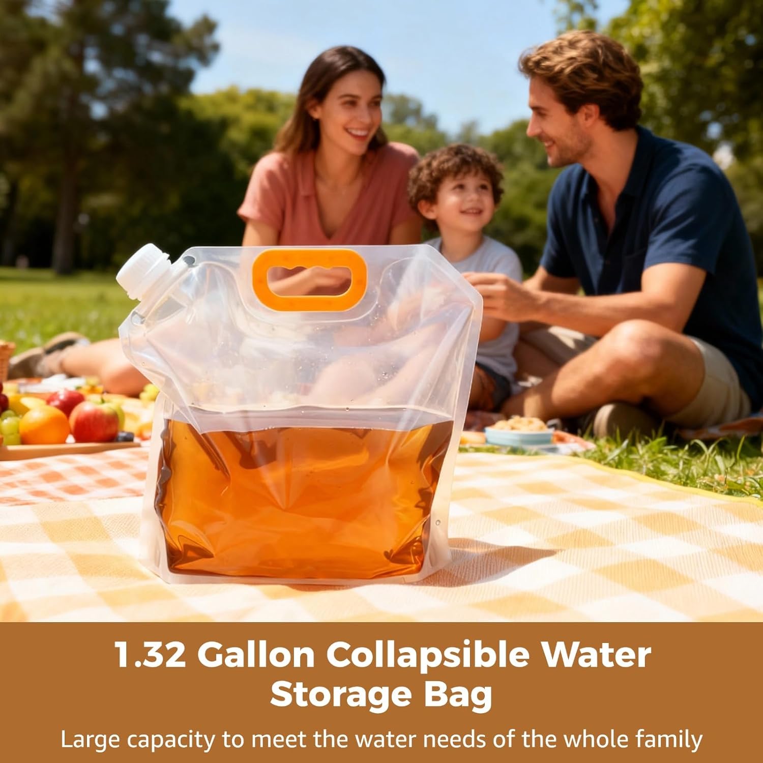 36 Pcs 5 L / 1.32 Gallon Collapsible Water Storage Bag, Clear Plastic Containers with Handle & Large Opening, Foldable & Reusable Emergency Water Container for Outdoor Camping, Hiking, Backpacking