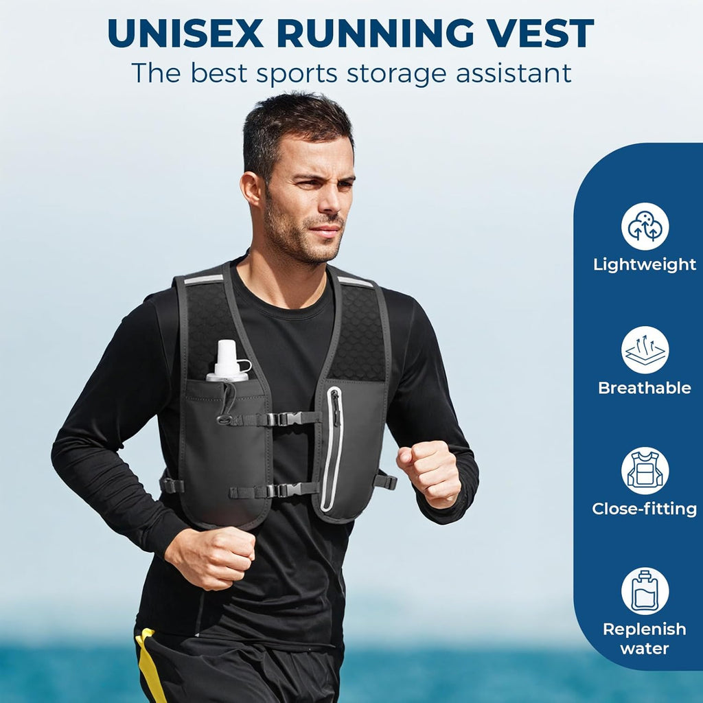 Running Hydration Vest, Adjustable Chest Straps Running Vest for Women Men with 500ml Soft Flask Black size1