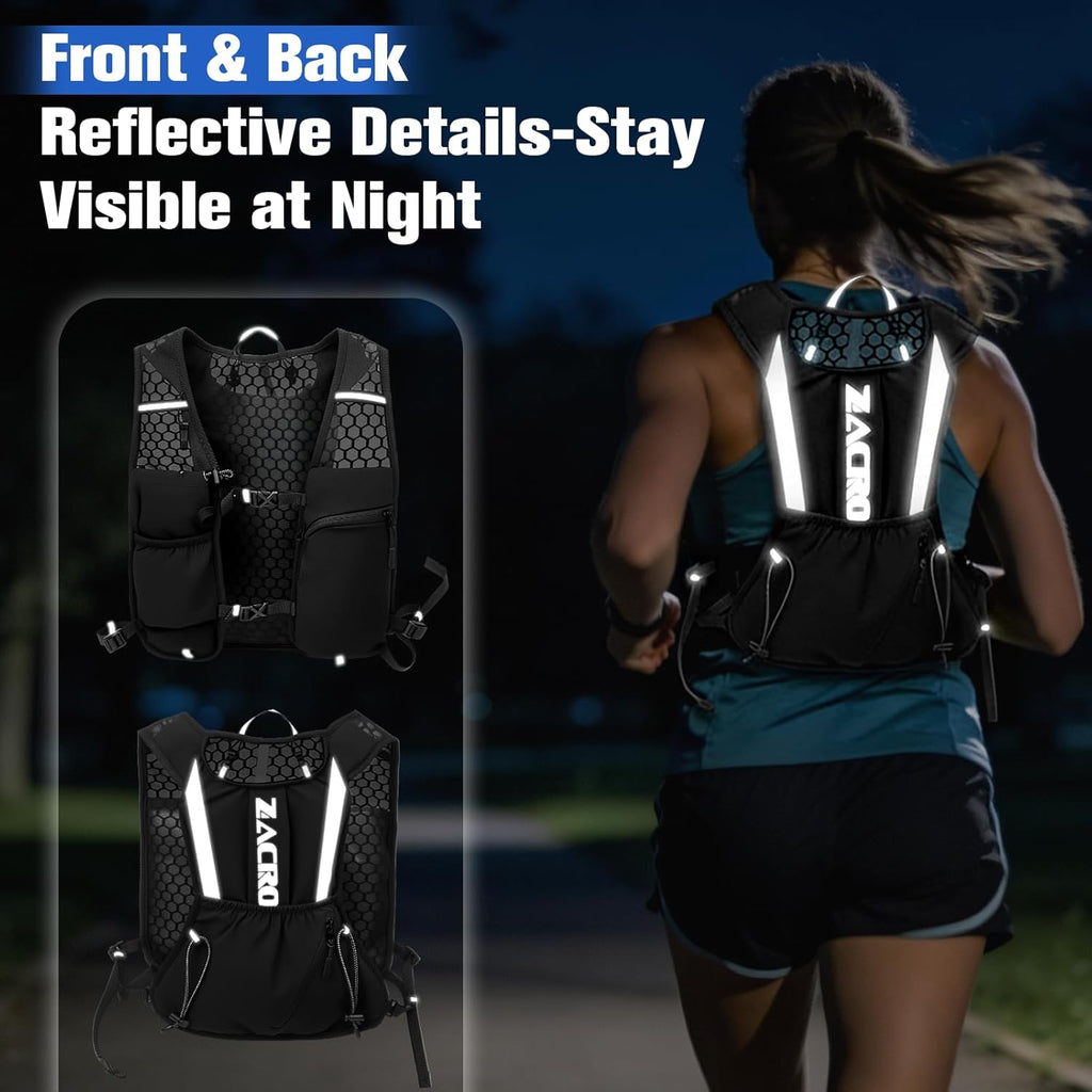 Zacro Running Hydration Vest Backpack, Running Vest with 2L Water Bladder for Men Women, Lightweight Water Backpack for Running, Hiking, Climbing, Camping, Cycling Black