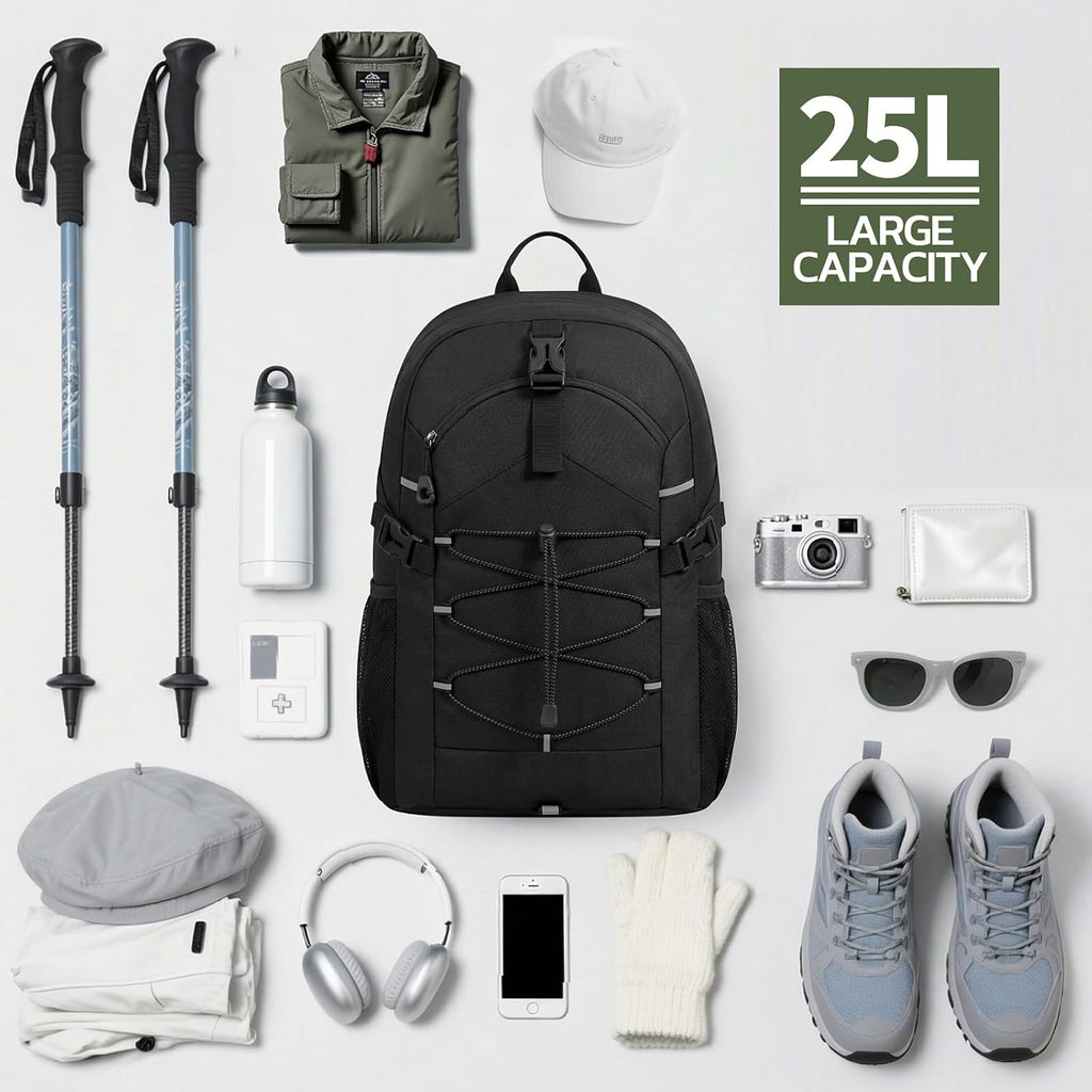 TILYMOL Hiking Travel Backpack for Men Women 25L - Small Lightweight Waterproof Outdoor Camping Backpack/Day Pack, Hiking Daypack with Hydration System for Hiking, Travel, Sports, Running, Biking Black 25L