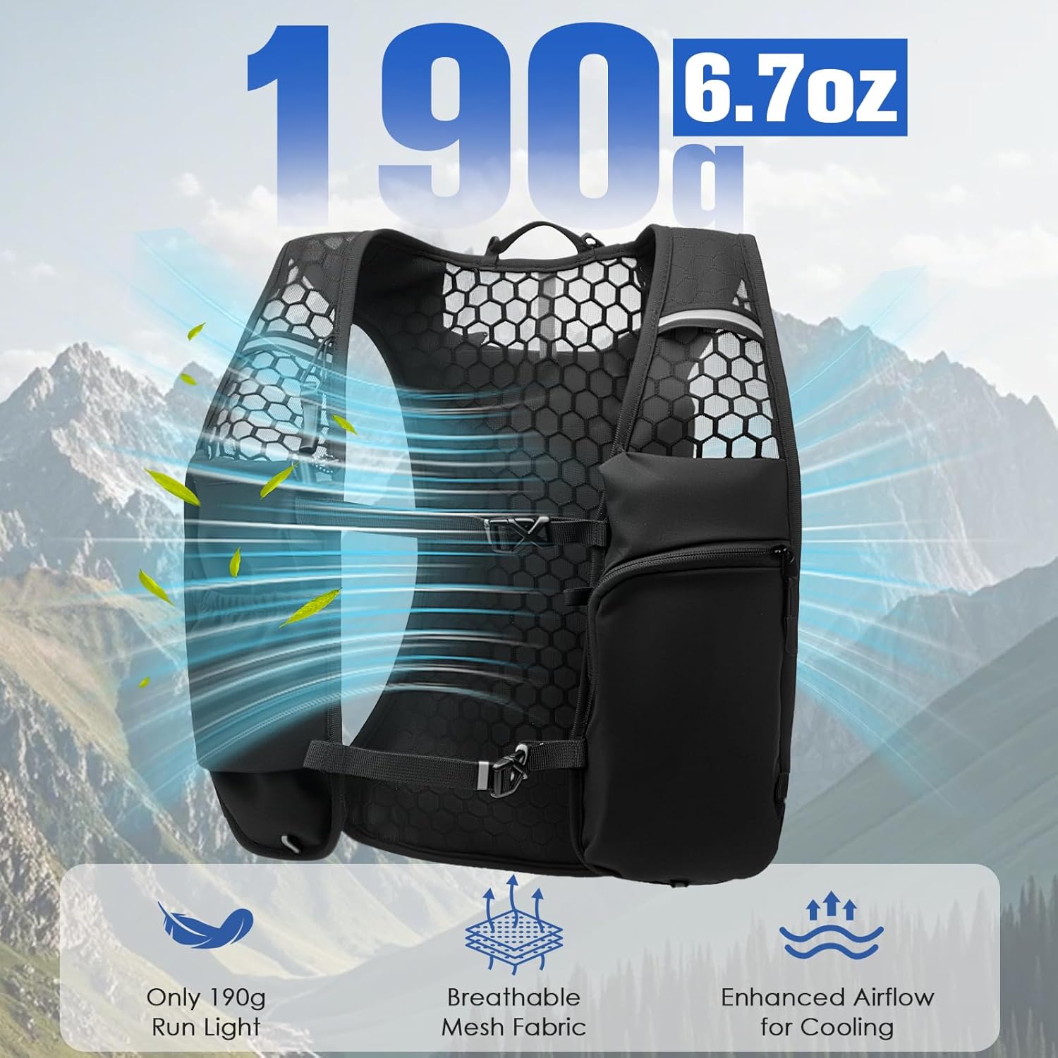 Zacro Running Hydration Vest Backpack, Running Vest with 2L Water Bladder for Men Women, Lightweight Water Backpack for Running, Hiking, Climbing, Camping, Cycling Black