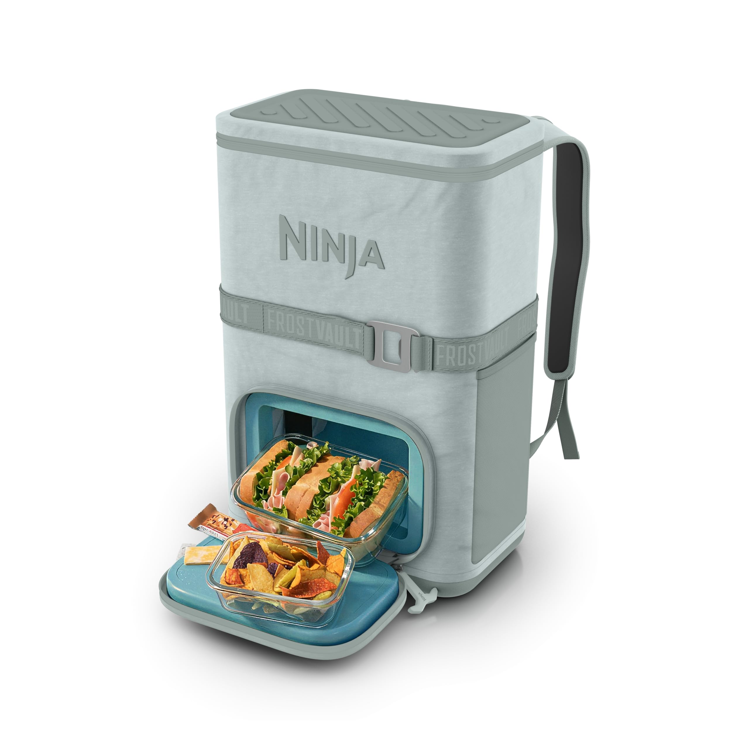 Ninja Backpack Cooler | FrostVault Go 24 Can Soft Cooler | Leakproof Zipper with Built in Can Opener, 2 Ice Packs & Dry Storage Drawer | for Hiking, Camping & More | Halocline Green | FF124TL