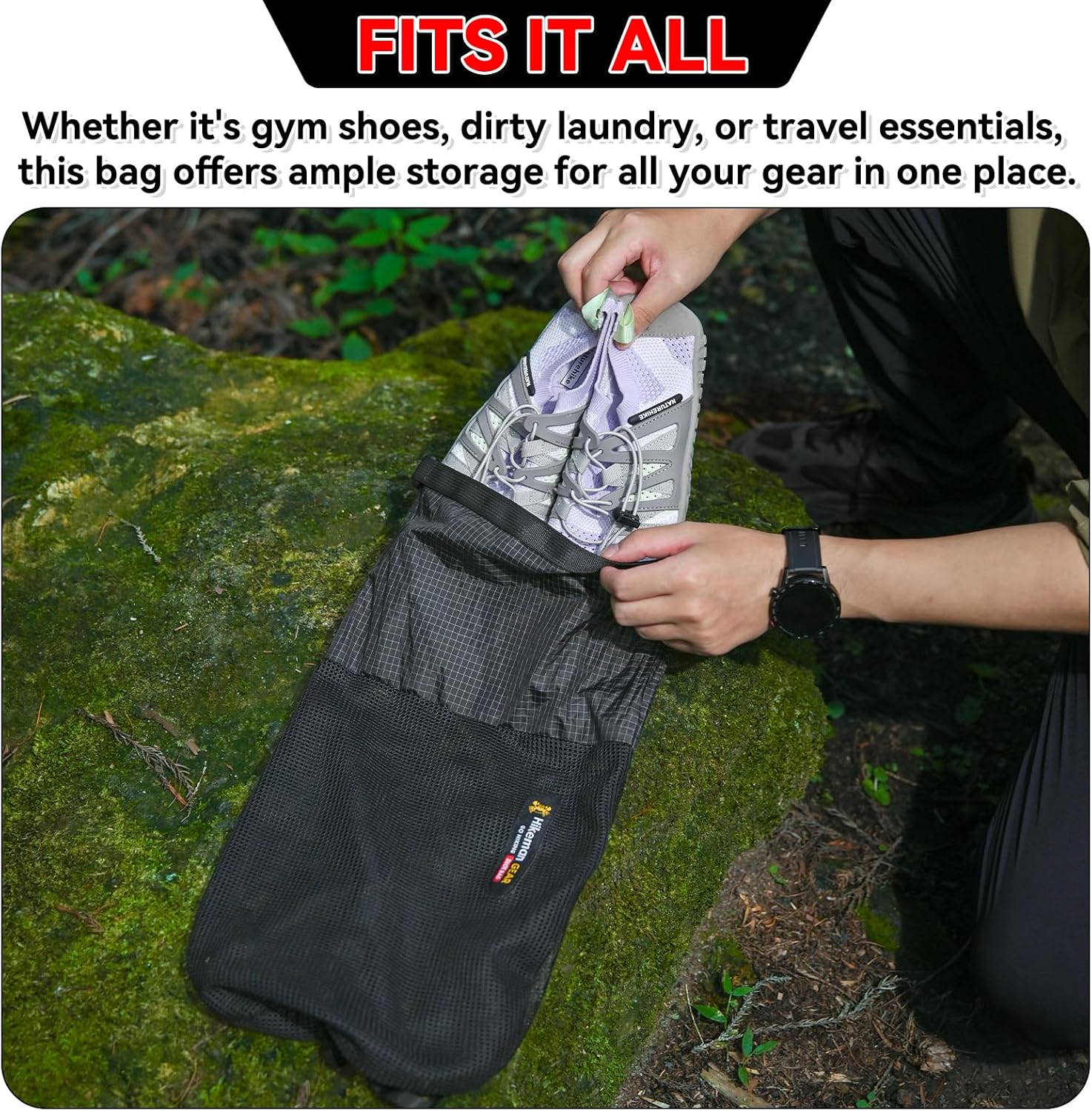 HIKEMAN Mesh Shoe Storage Bag for Hiking, Backpack External Storage Pouch, Attach to Backpack for Hiking, Camping, Backpacking & Outdoor Activities(Army Green, M) Army Green M