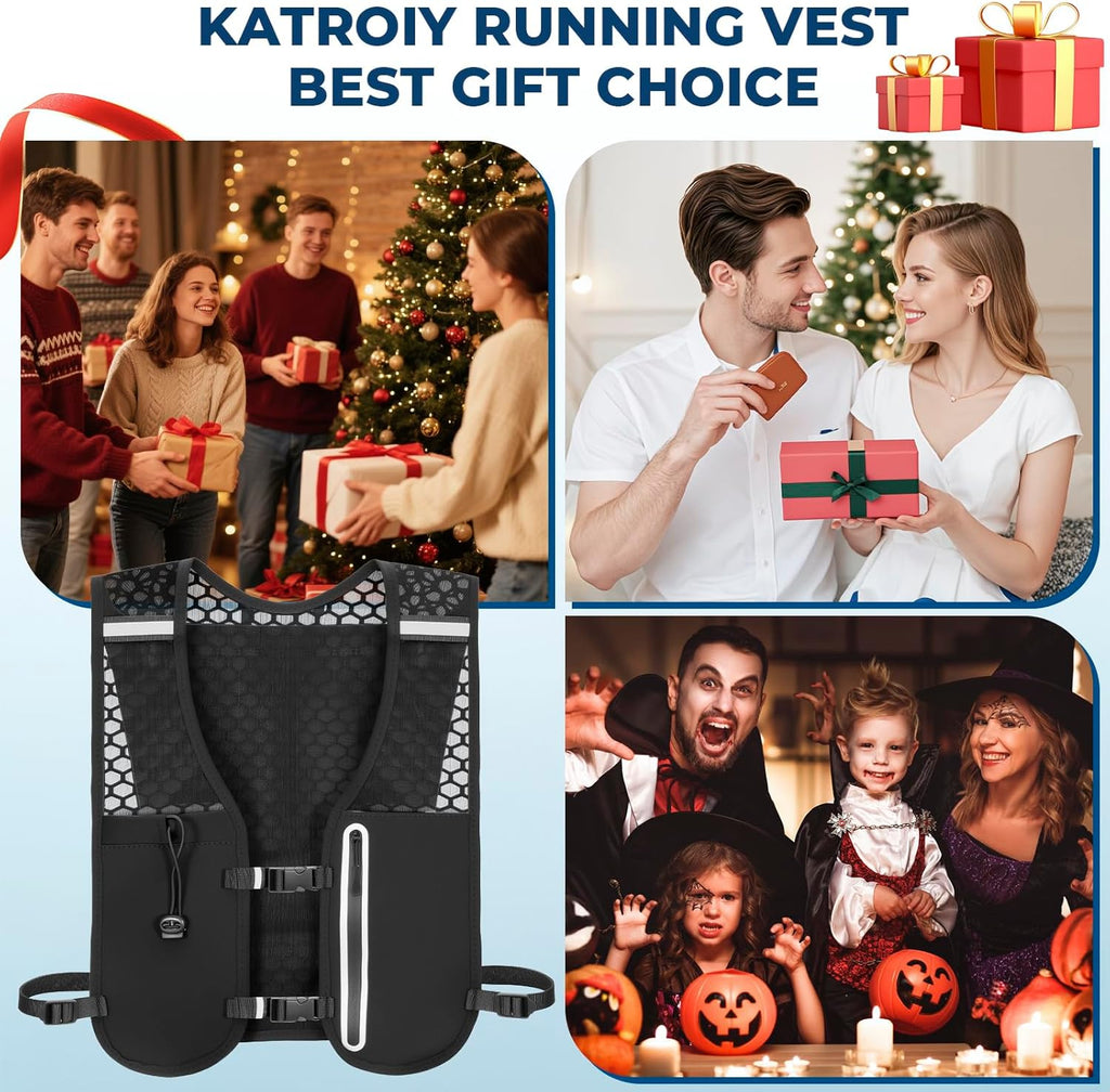 Running Hydration Vest, Adjustable Chest Straps Running Vest for Women Men with 500ml Soft Flask Black size1
