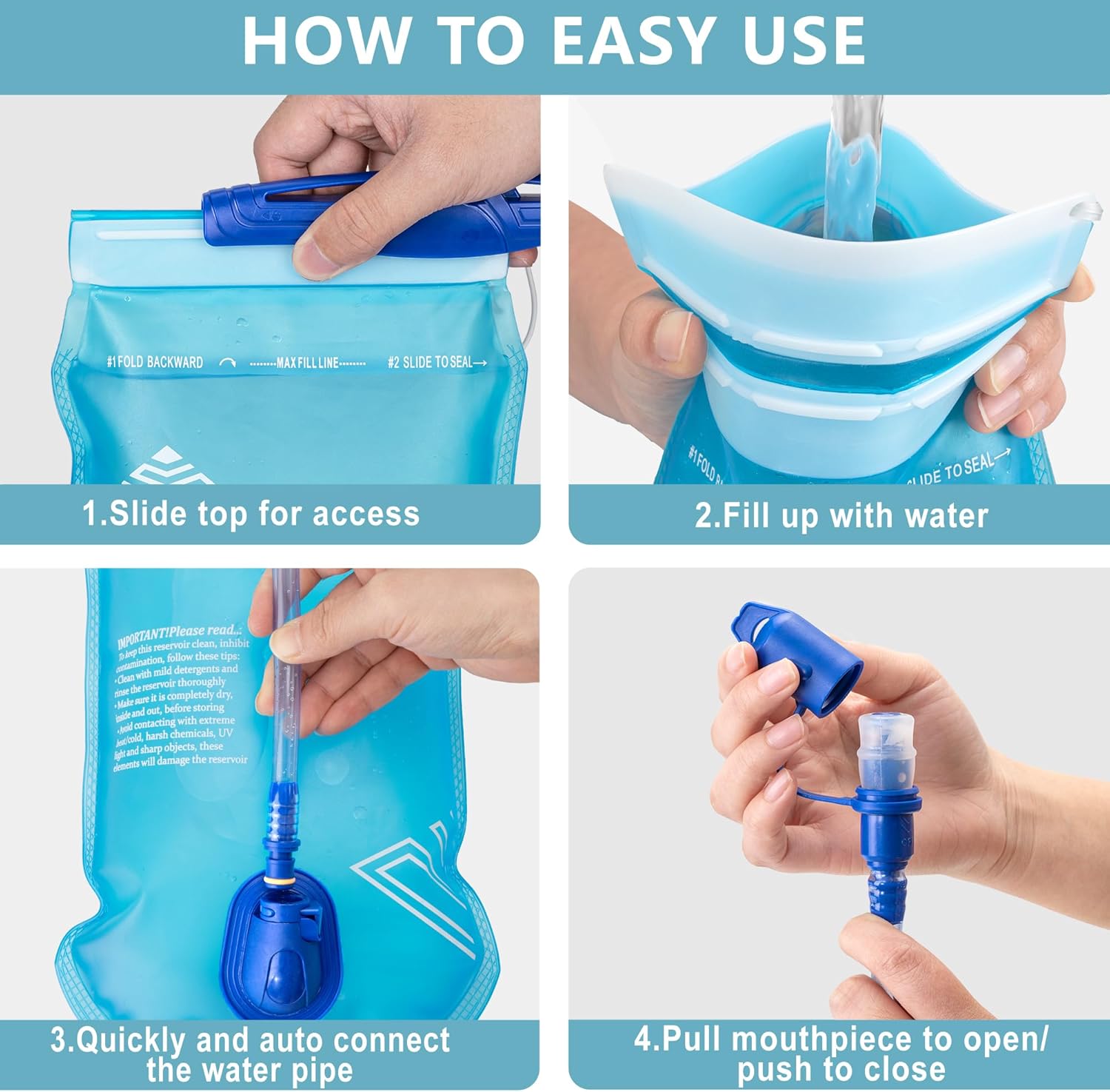 Hydration Bladder, 1.5L Water Bladder for Hiking Backpack, BPA-Free Leak Proof Water Reservoir Storage Bag, Water Pouch Hydration Pack for Hiking Cycling Running