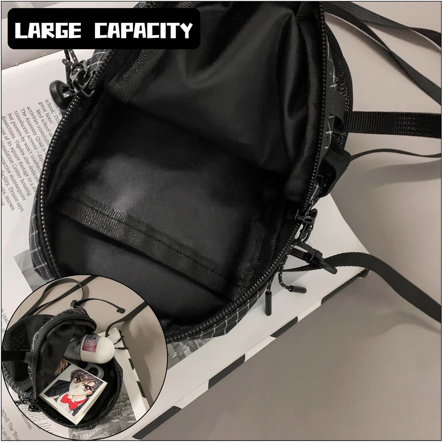 Rugged Backpack Shoulder Strap Pouch, Matte Tactile Phone Pocket for Backpack Strap, Water-Resistant Tactical Crossbody Bag for Men Women, Large Phone Holster for Hiking & Professional Travel (Black)
