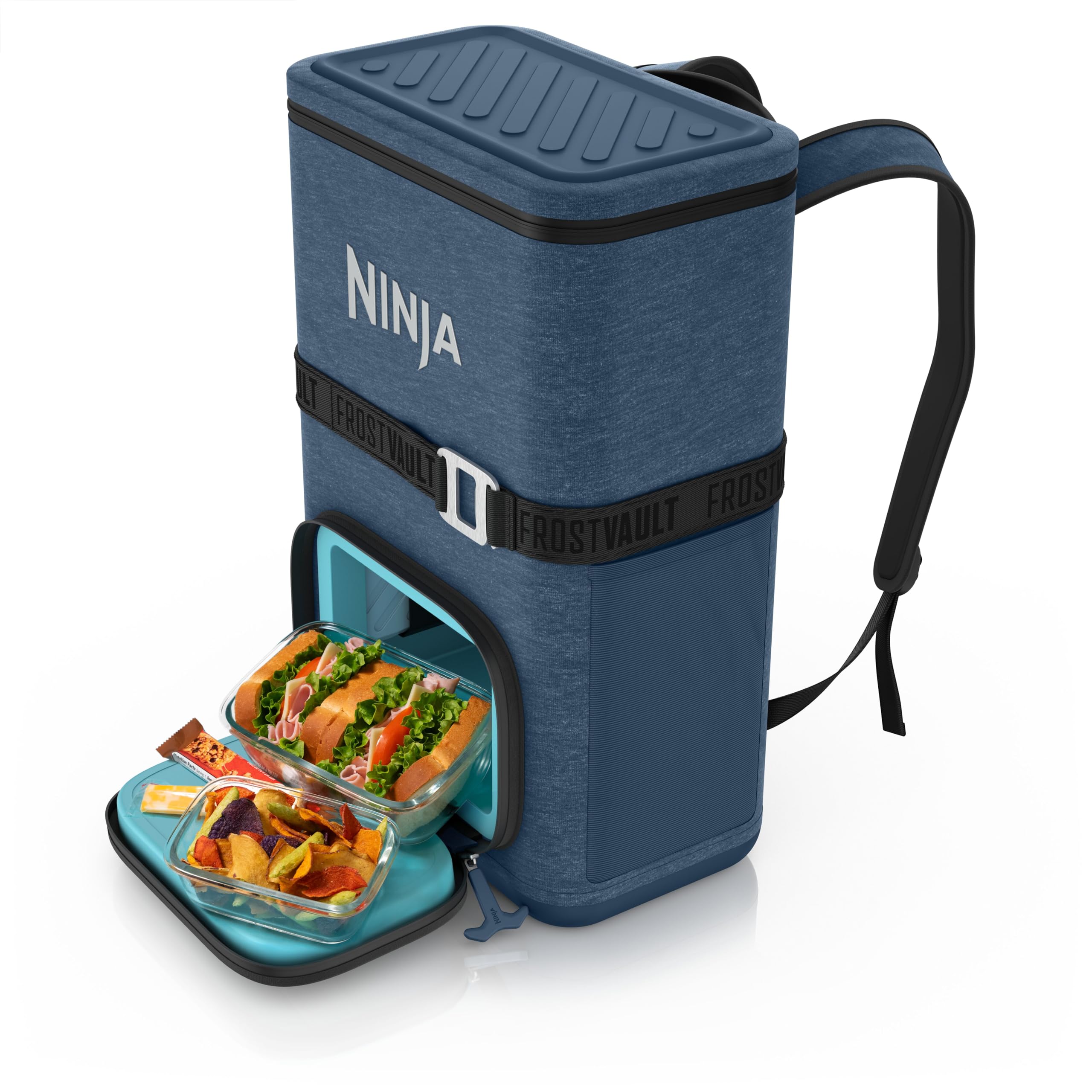 Ninja Backpack Cooler | FrostVault Go 24 Can Soft Cooler | Leakproof Zipper with Built in Can Opener, 2 Ice Packs & Dry Storage Drawer | for Hiking, Camping & More | Halocline Green | FF124TL