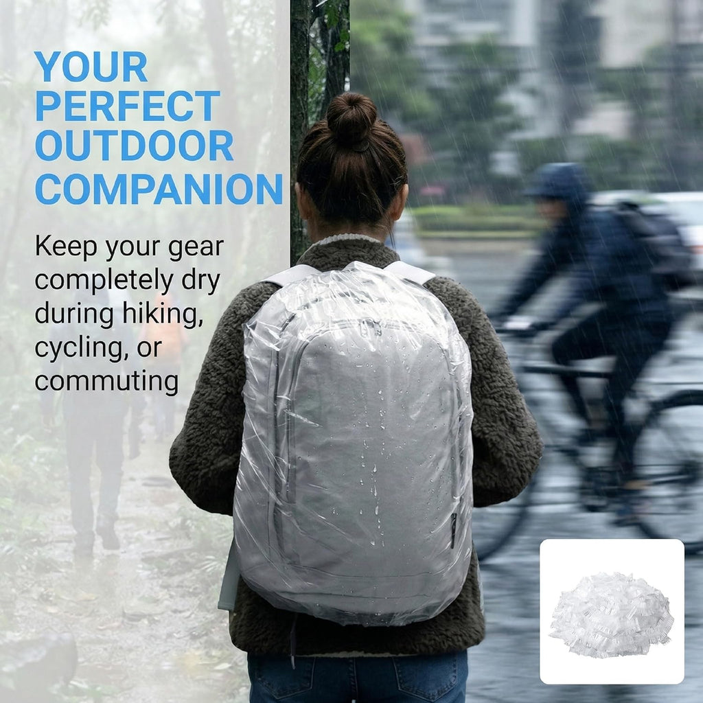 10-Pack Clear Backpack Rain Cover with Storage Box Waterproof Backpack Cover for Air Travel Hiking Camping Fits 15L-40L Bags Transparent Bag Cover Protector Outdoor Essentials