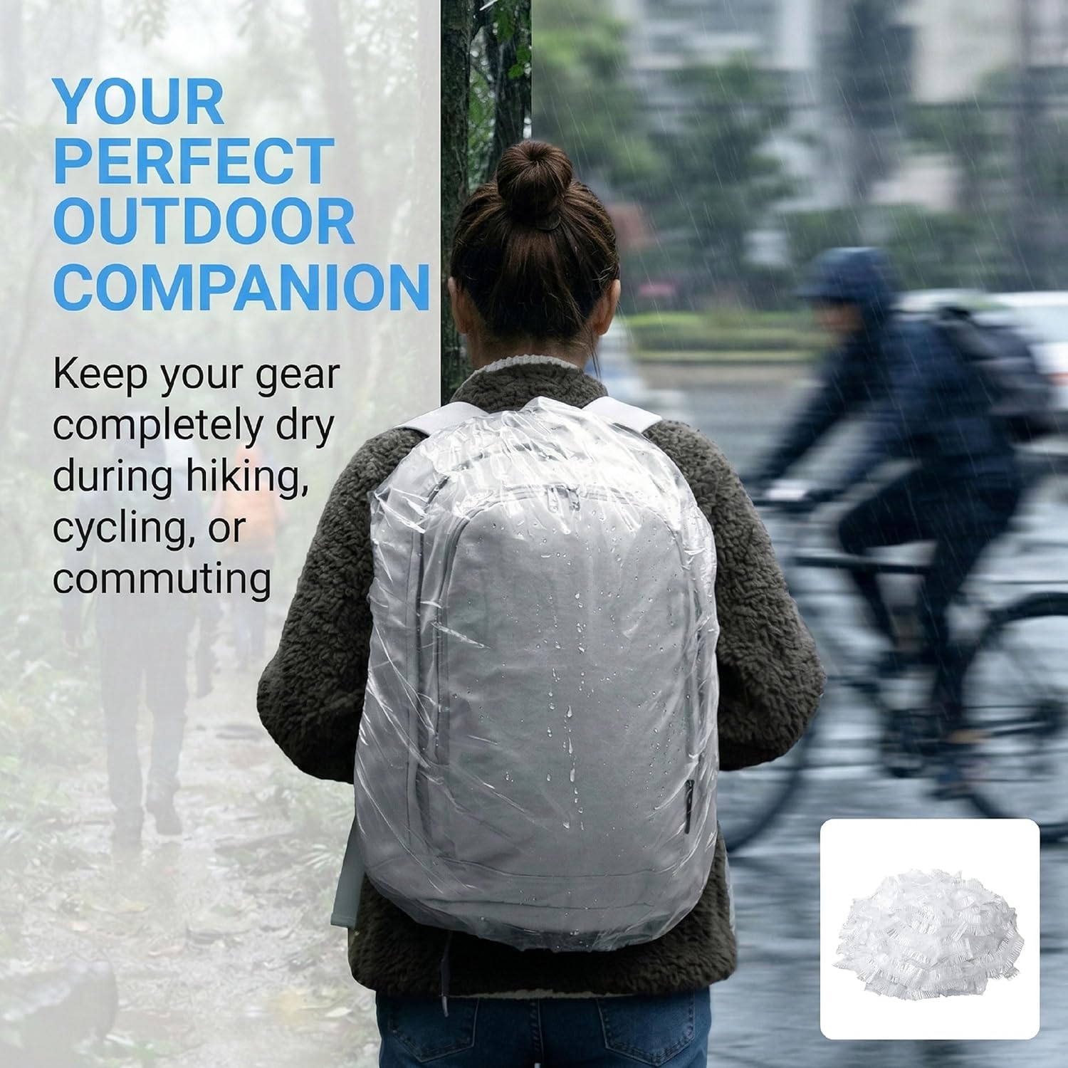 10-Pack Clear Backpack Rain Cover with Storage Box Waterproof Backpack Cover for Air Travel Hiking Camping Fits 15L-40L Bags Transparent Bag Cover Protector Outdoor Essentials