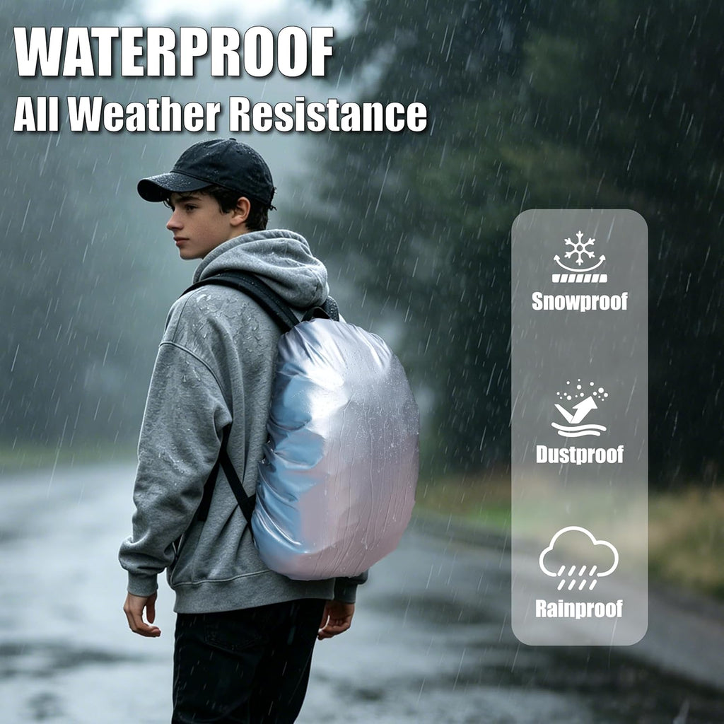 SANDIAN, Waterproof Backpack Rain Cover, Reversible, Durable, Omni Direction Stretch One Size Fits Most Multipacks, Silver Reflective and Design, Great for Schooling Commuter Hiking Backpacking OMG