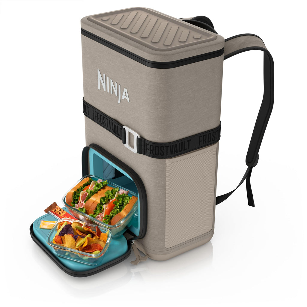 Ninja Backpack Cooler | FrostVault Go 24 Can Soft Cooler | Leakproof Zipper with Built in Can Opener, 2 Ice Packs & Dry Storage Drawer | for Hiking, Camping & More | Halocline Green | FF124TL
