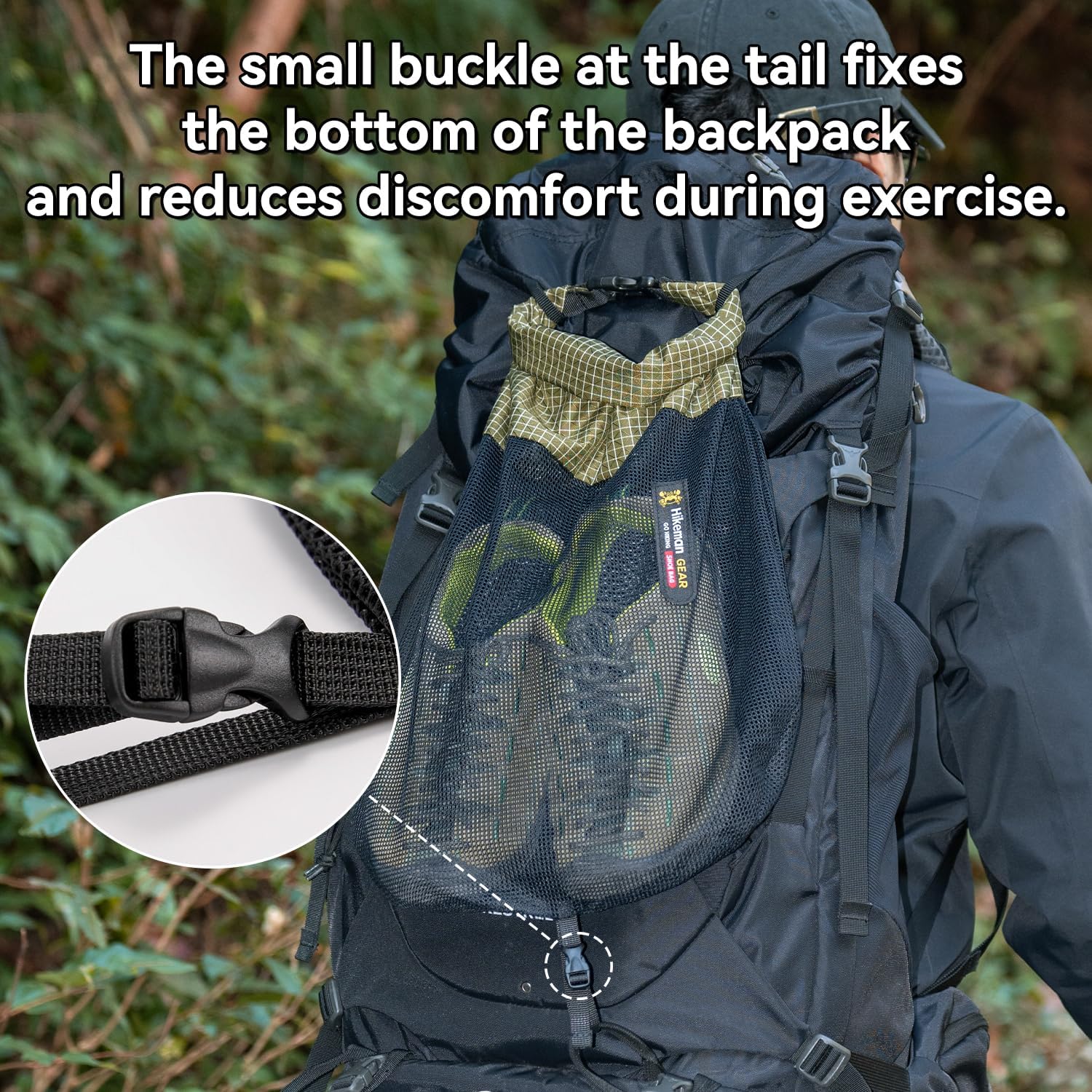 HIKEMAN Mesh Shoe Storage Bag for Hiking, Backpack External Storage Pouch, Attach to Backpack for Hiking, Camping, Backpacking & Outdoor Activities(Army Green, M) Army Green M