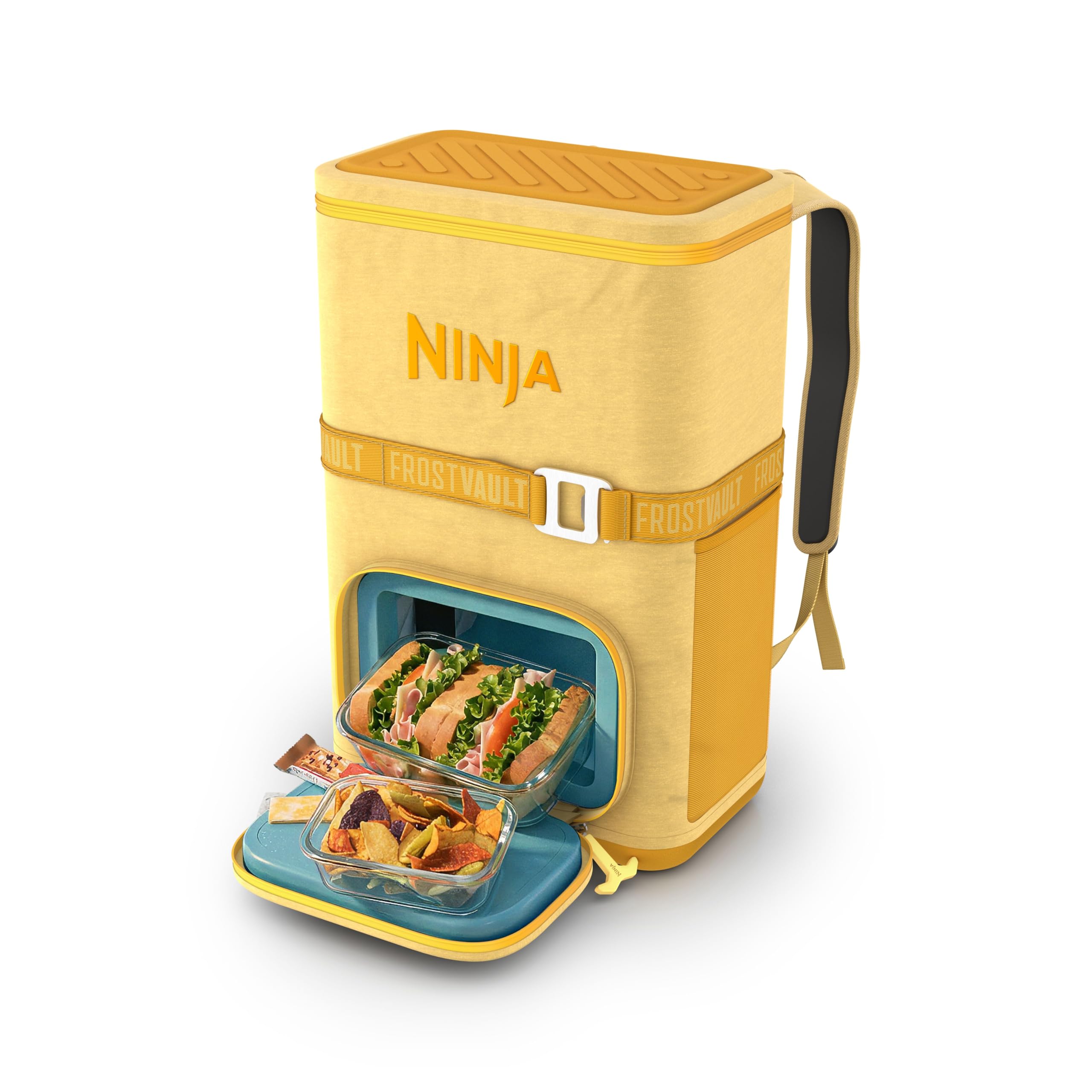 Ninja Backpack Cooler | FrostVault Go 24 Can Soft Cooler | Leakproof Zipper with Built in Can Opener, 2 Ice Packs & Dry Storage Drawer | for Hiking, Camping & More | Halocline Green | FF124TL