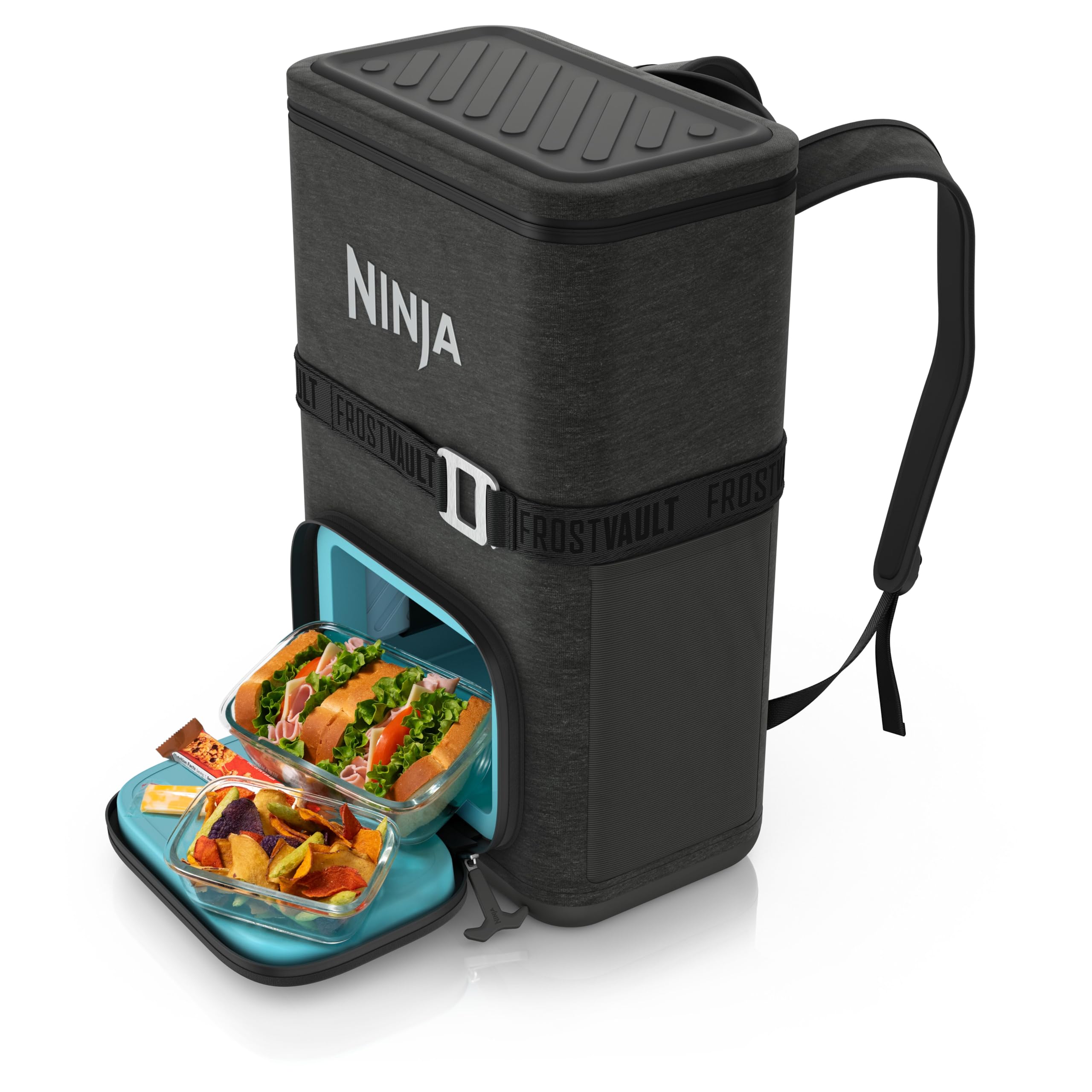 Ninja Backpack Cooler | FrostVault Go 24 Can Soft Cooler | Leakproof Zipper with Built in Can Opener, 2 Ice Packs & Dry Storage Drawer | for Hiking, Camping & More | Halocline Green | FF124TL