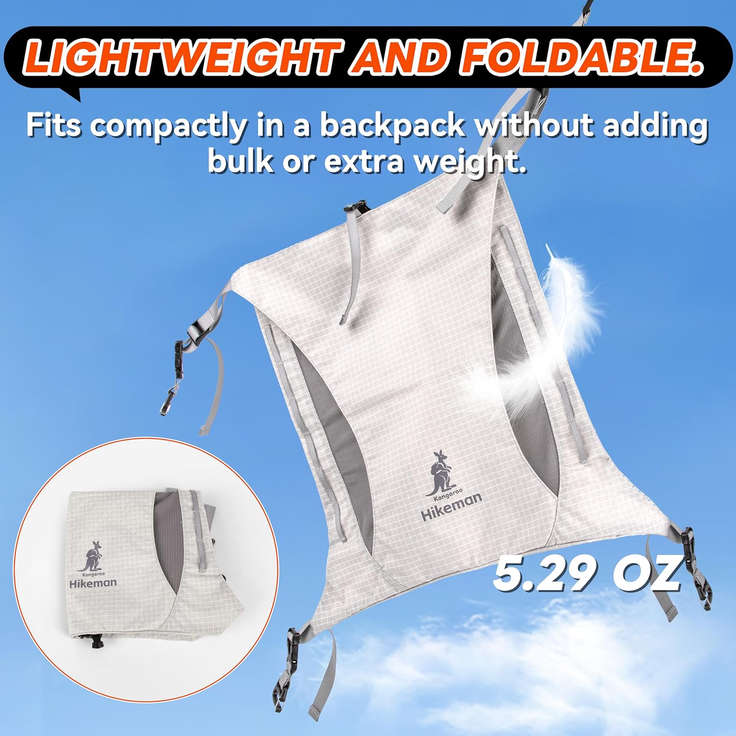 HIKEMAN Kangaroo Pocket Backpack – Large Capacity, Lightweight Breathable Mesh, External Storage Pocket, Waterproof, Adjustable Length, for Climbing, Hiking, Travel (Gray)