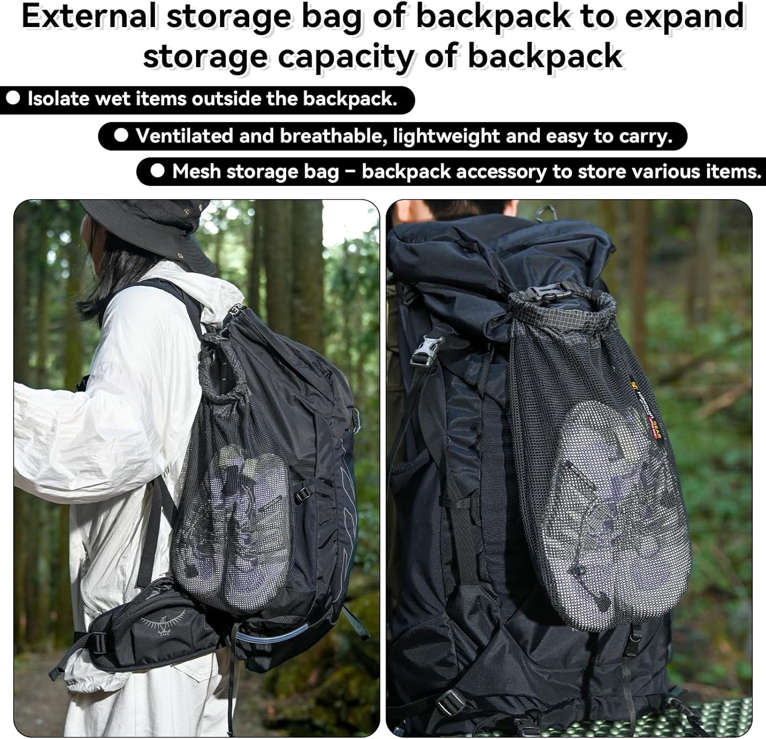 HIKEMAN Mesh Shoe Storage Bag for Hiking, Backpack External Storage Pouch, Attach to Backpack for Hiking, Camping, Backpacking & Outdoor Activities(Army Green, M) Army Green M