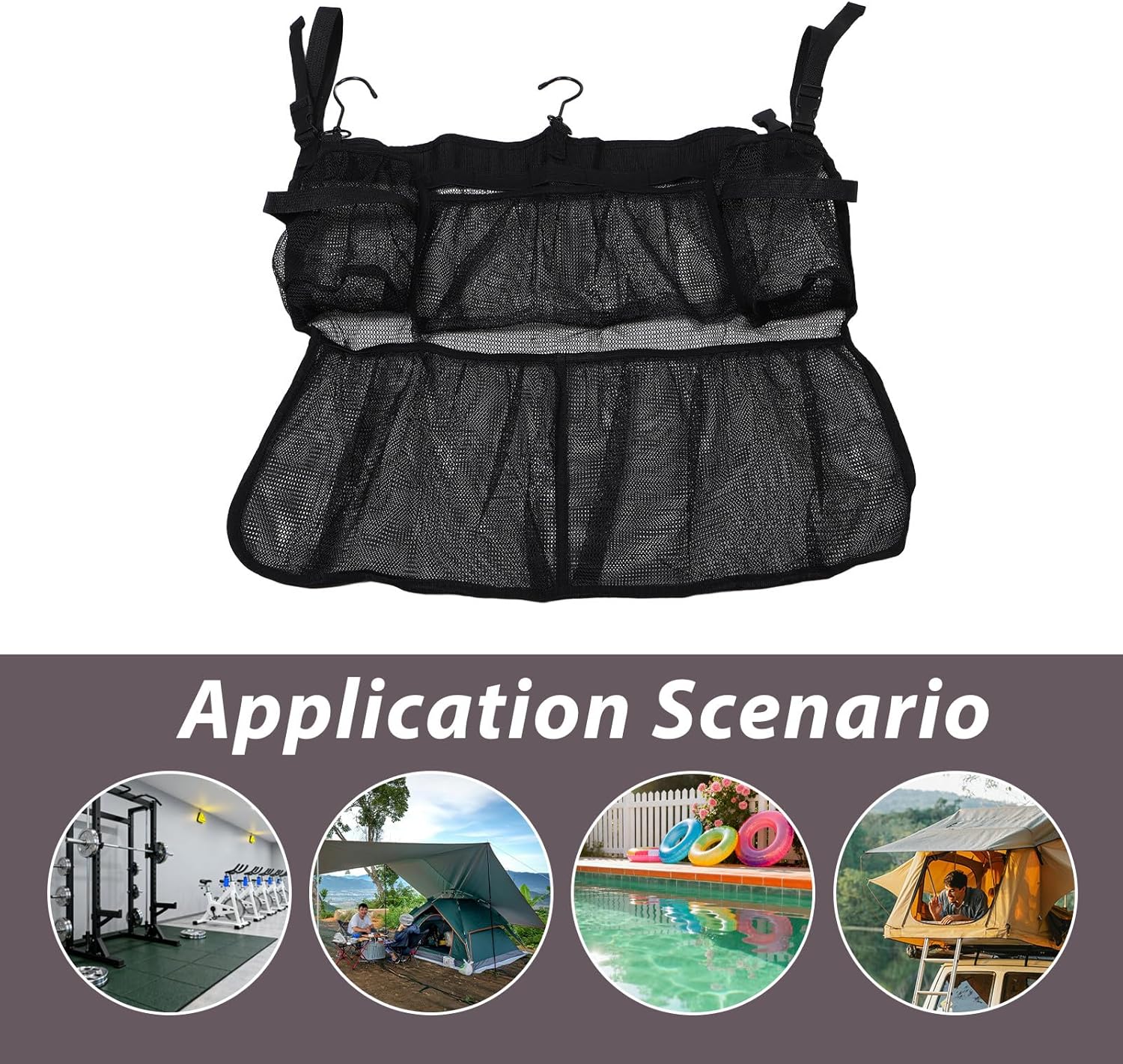 FUOYLOO Trampoline Shoes Bag: Mesh Pocket for Glasses/Water Bottle - Hanging Trampoline Poolside Sundries Holder for Pool Use, Fast Drying & Breathable Fabric, 24x20 Inch
