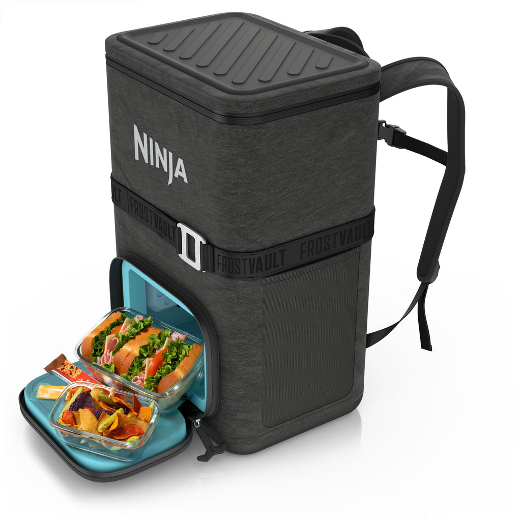 Ninja Backpack Cooler | FrostVault Go 24 Can Soft Cooler | Leakproof Zipper with Built in Can Opener, 2 Ice Packs & Dry Storage Drawer | for Hiking, Camping & More | Halocline Green | FF124TL