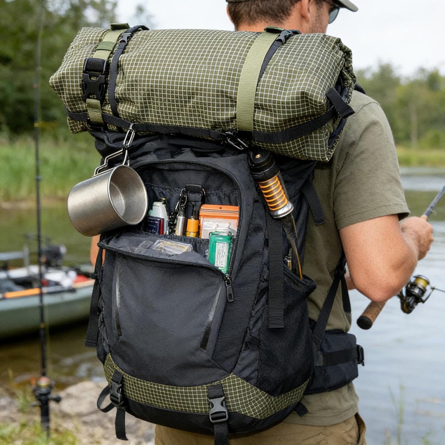Backpack Accessory Pouch - Large Capacity Accessory Pouch, Waterproof Extension Storage Pocket, Adjustable Strap Outdoor Bag For Backpack | Multi Purpose Gear For Climbing Fishing Gym Travel Trekking Army Green