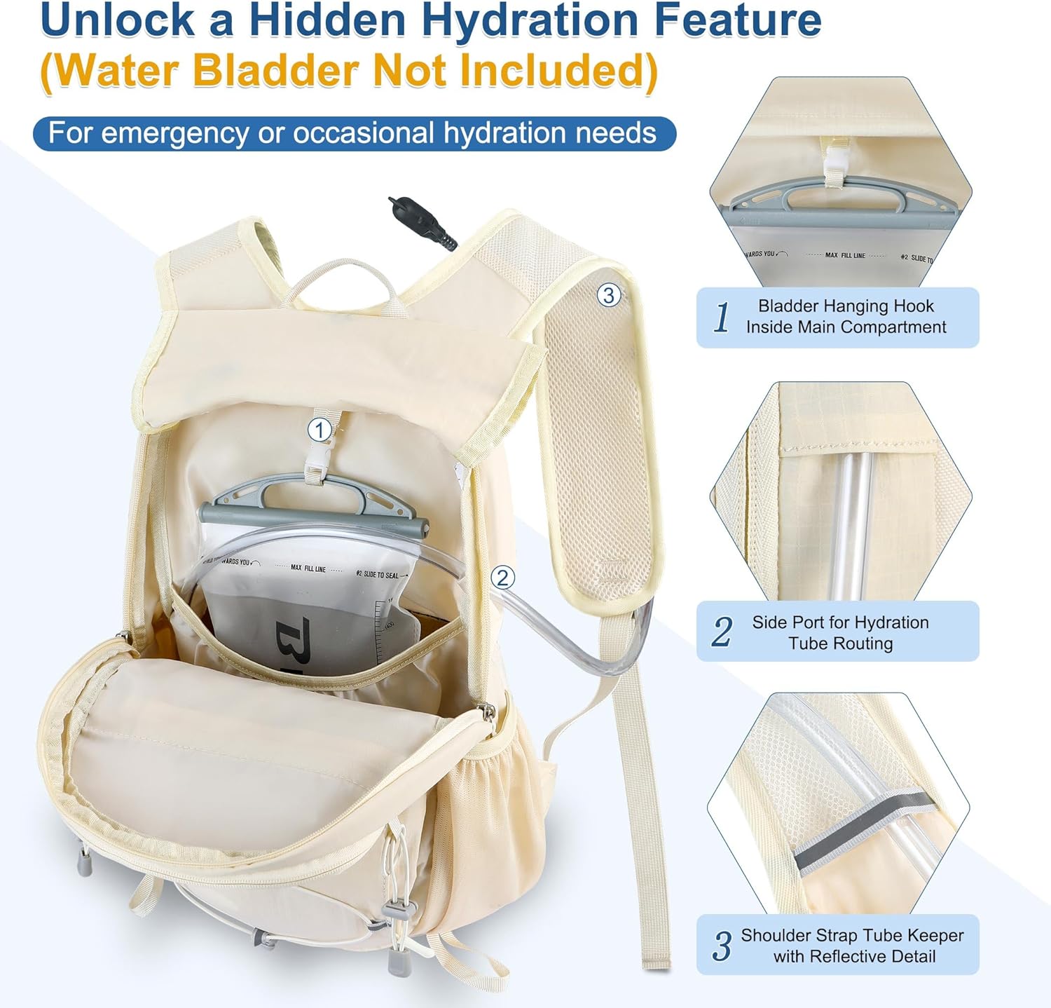 BECOJADDE Hiking Backpack 15L Small Backpack Packable Day pack Water Resistant Lightweight Travel Backpack for Women Men with Shoulder Strap Pockets for Hiking Camping Outdoor, Beige Beige 15L