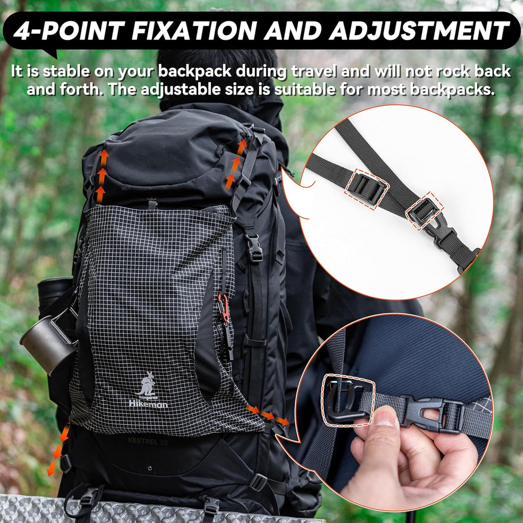 HIKEMAN Kangaroo Pocket Backpack – Large Capacity, Lightweight Breathable Mesh, External Storage Pocket, Waterproof, Adjustable Length, for Climbing, Hiking, Travel (Gray)