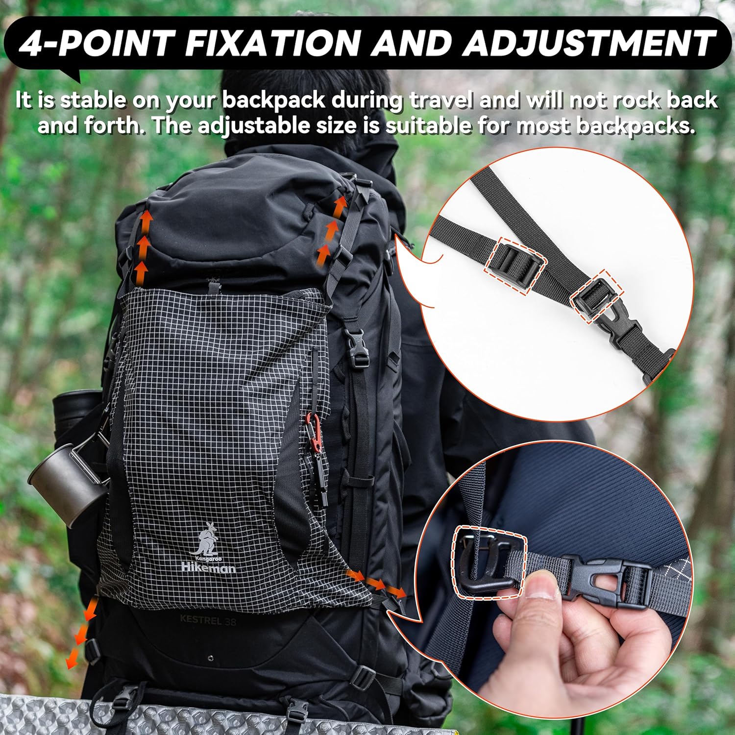 HIKEMAN Kangaroo Pocket Backpack – Large Capacity, Lightweight Breathable Mesh, External Storage Pocket, Waterproof, Adjustable Length, for Climbing, Hiking, Travel (Gray)