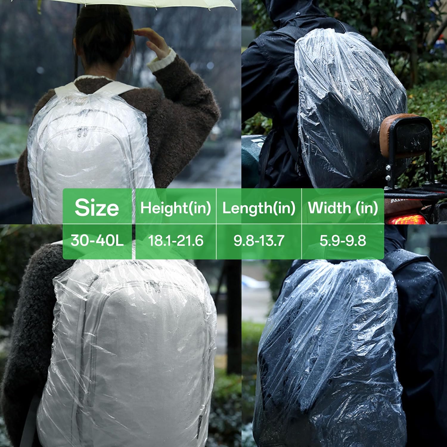 10 Pack Backpack Rain Cover Clear Waterproof Bag Cover for Backpack 15L-40L, Dustproof Backpack Cover for Air Travel, Hiking, Camping, Outdoor Essentials with Storage Box