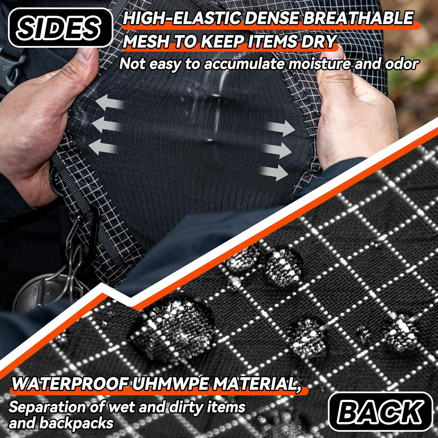 HIKEMAN Kangaroo Pocket Backpack – Large Capacity, Lightweight Breathable Mesh, External Storage Pocket, Waterproof, Adjustable Length, for Climbing, Hiking, Travel (Gray)