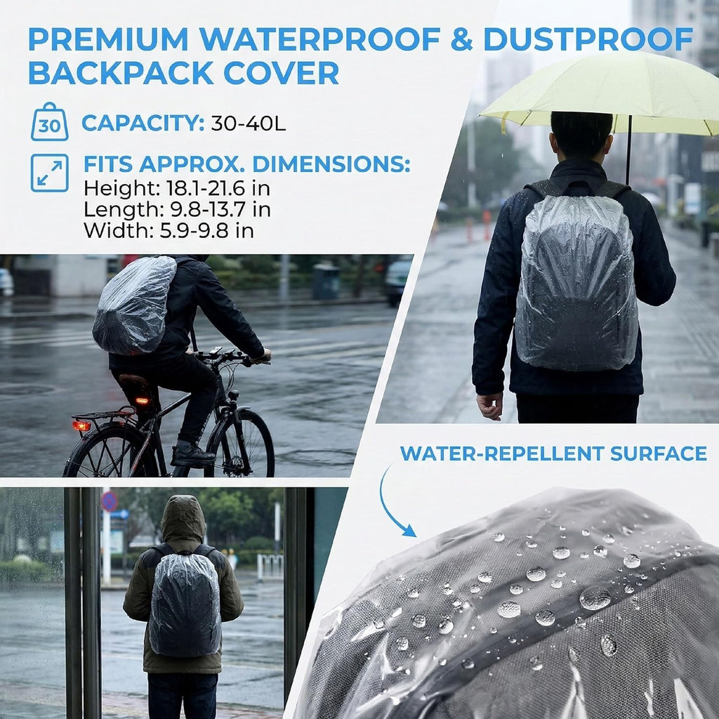 10-Pack Clear Backpack Rain Cover with Storage Box Waterproof Backpack Cover for Air Travel Hiking Camping Fits 15L-40L Bags Transparent Bag Cover Protector Outdoor Essentials