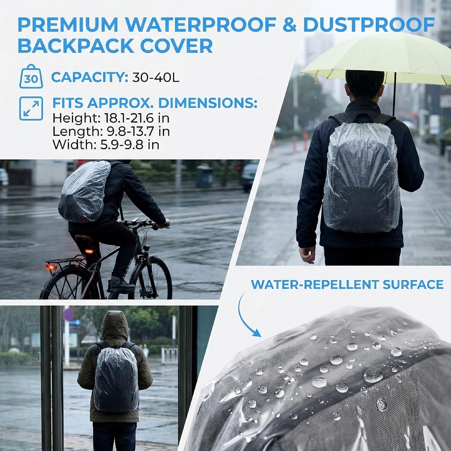10-Pack Clear Backpack Rain Cover with Storage Box Waterproof Backpack Cover for Air Travel Hiking Camping Fits 15L-40L Bags Transparent Bag Cover Protector Outdoor Essentials